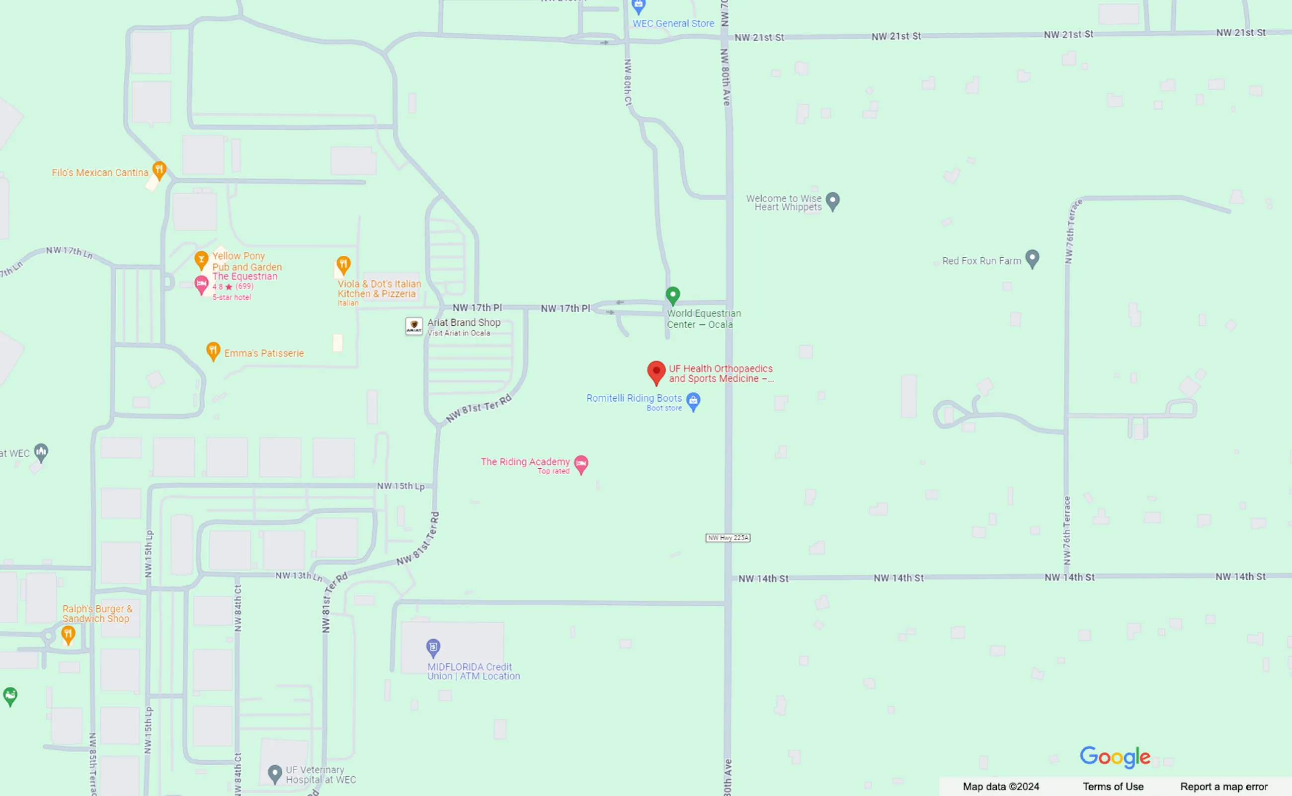Location Map: UF Health Orthopaedics and Sports Medicine - World Equestrian Center